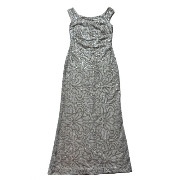 Lauren Ralph Lauren Silver Cream Sequin Full Length Gown Maxi Dress 10 Festive - Picture 2 of 9